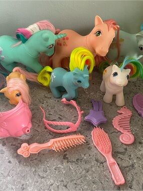 6 Hasbro MY Little Ponies MLP G1 pony 3 BABY 3 adults w accessories